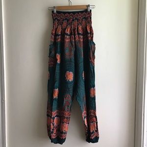 Teal and Orange Elephant Pants